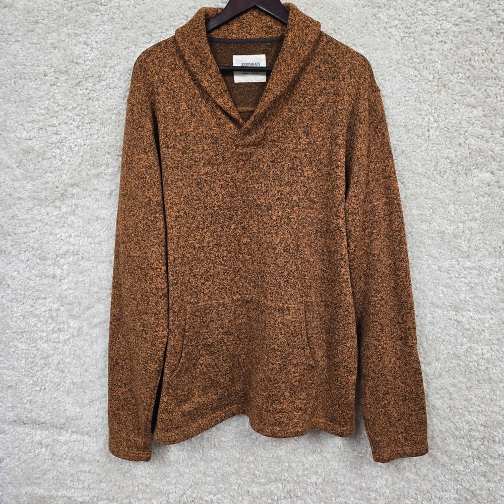 Goodthreads Sweater‎ Mens XLT Shawl Collar Pullover Marled Brown Pocket